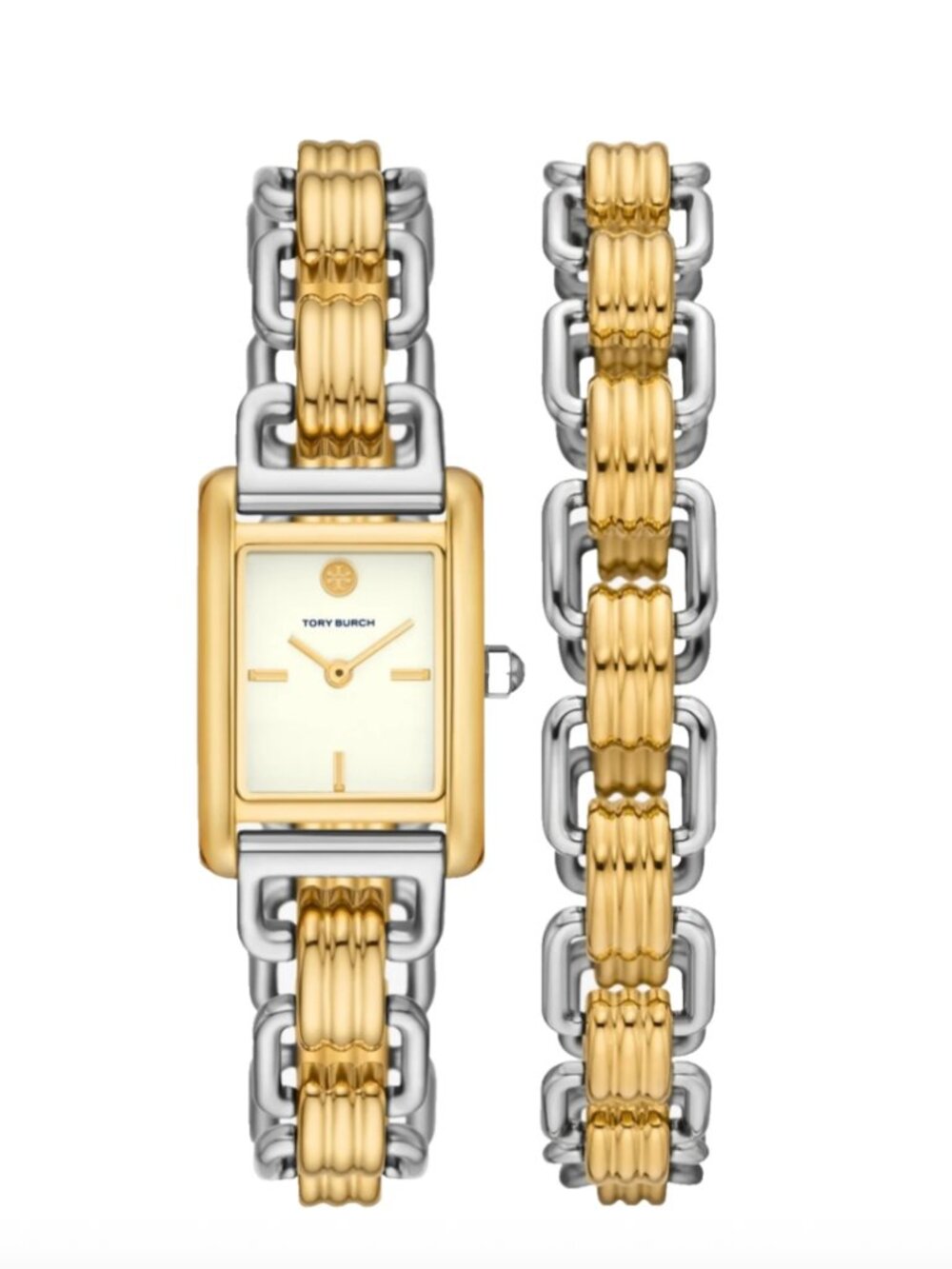 Tory Burch Eleanor TBW1074 Cream Dial Two Tone Double Bracelet 28MM Womens Watch